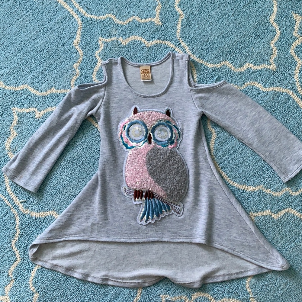 Mia Belle Baby cold shoulder owl top size 4T/5Y